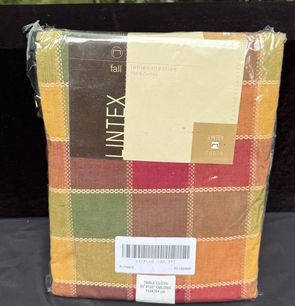 Lintex 100% Cotton Plaid Tablecloth Thanksgiving Dobby Plaid 60”X 120” NEW